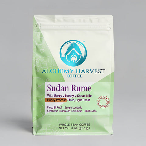 Alchemy Harvest Coffee Sudan Rume package on a white background