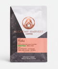 A 5.3 oz bag of Alchemy Harvest Coffee Moka whole bean coffee, featuring a white and dark gray package with a peach-colored label on the front.