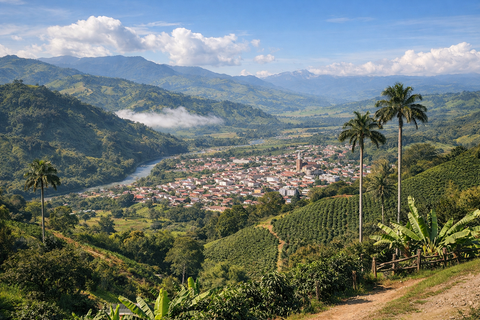 View of the small town of Chinchina Caldas, from a small coffee farm
