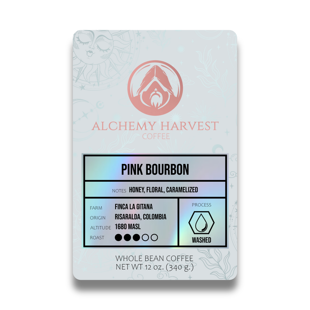 Alchemy Harvest’s washed Pink Bourbon in elegant packaging