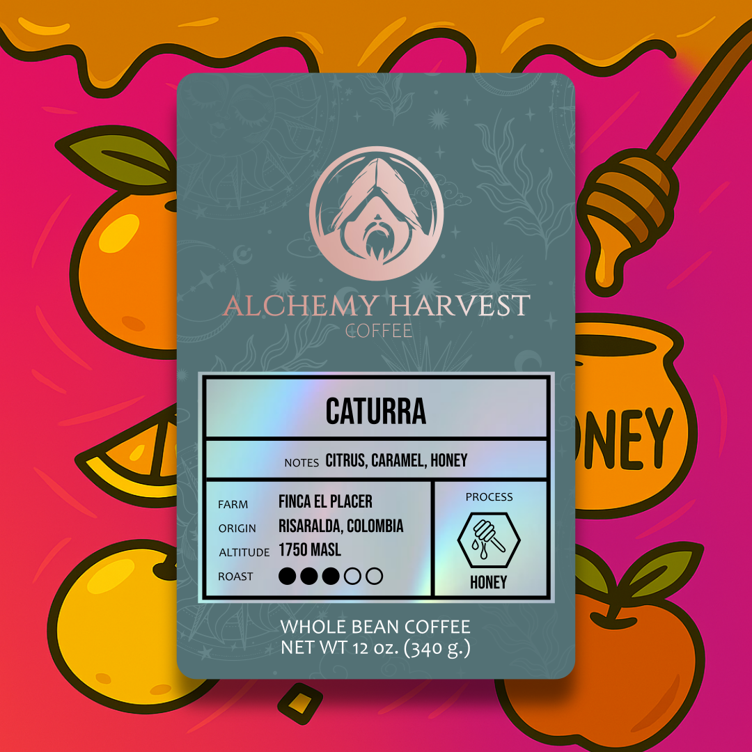 Caturra Honey coffee beans from Colombia with caramel and citrus notes