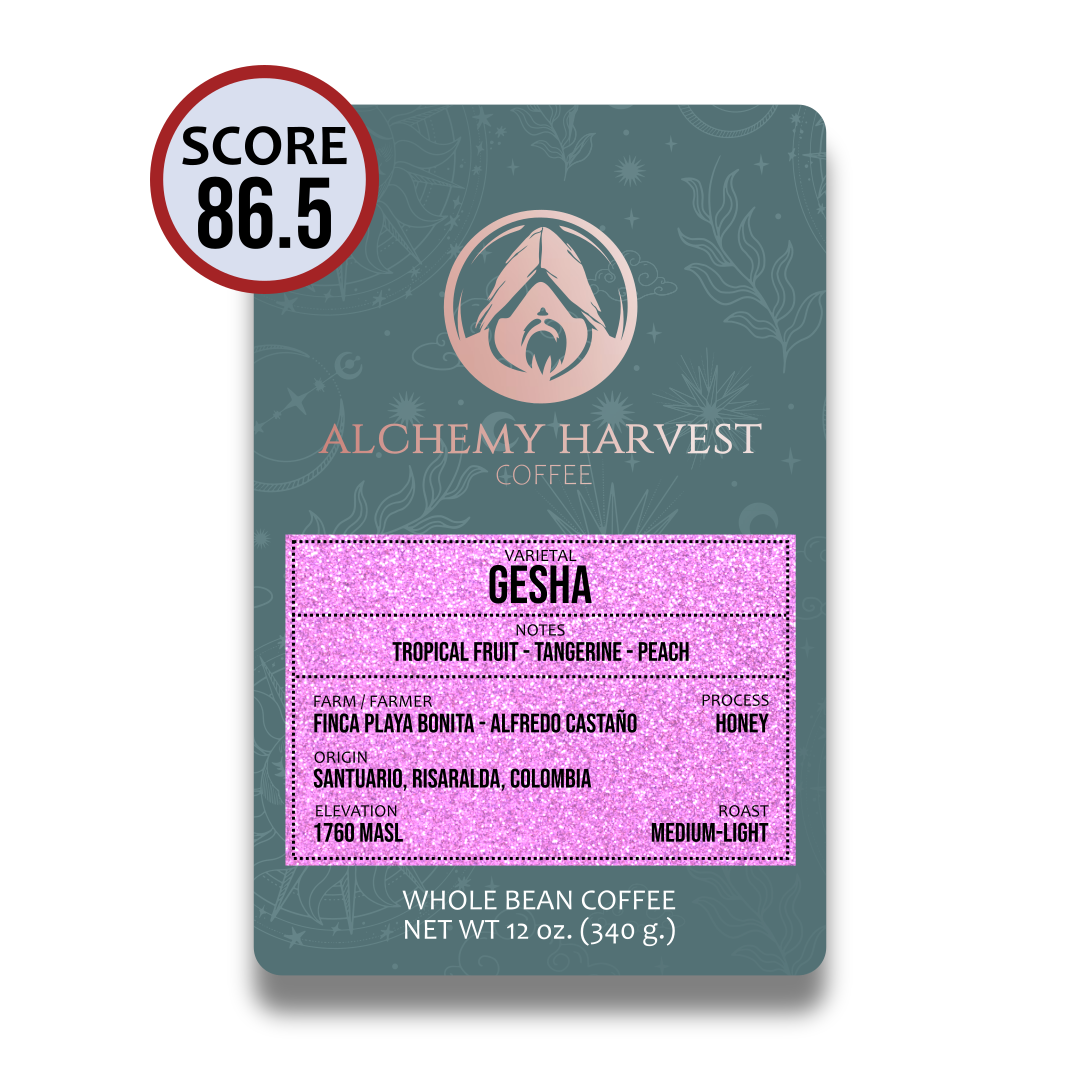 Honey-processed Gesha varietal with tropical flavor notes
