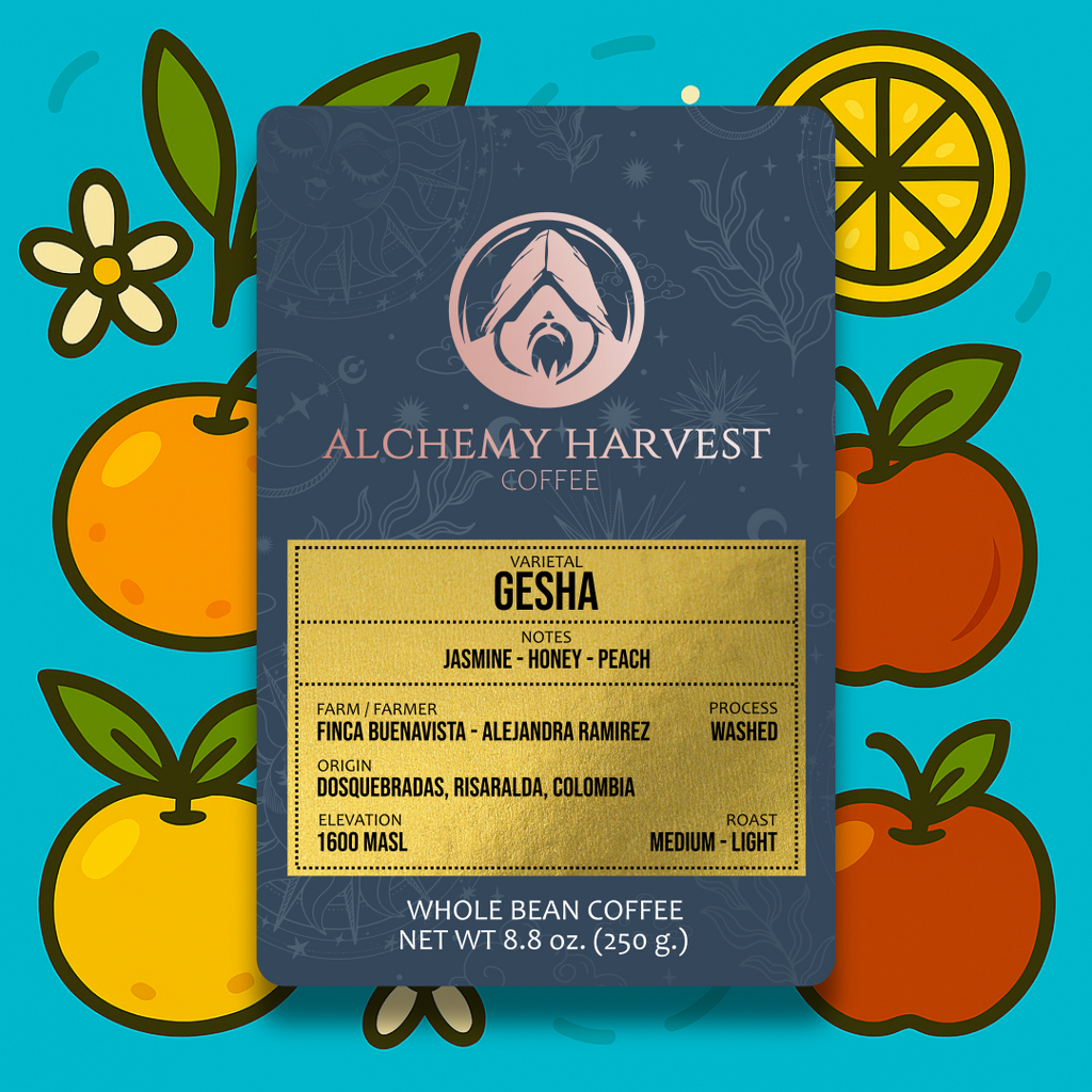 Gesha coffee beans with jasmine and peach notes