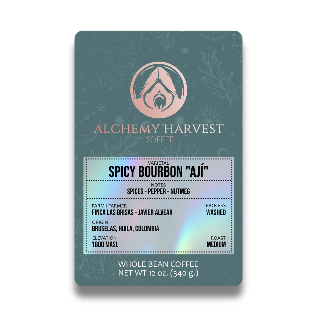 Alchemy Harvest coffee packaging featuring exotic washed varietal